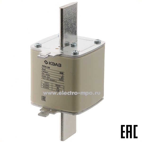 Е0692. Плавкая вставка ППН-39-X3-3-500А габарит 3, 111400 (КЭАЗ)