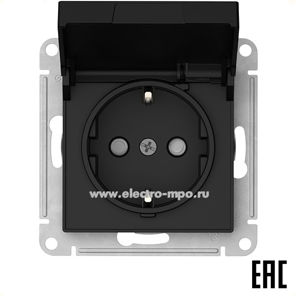 Ю52. Механизм AtlasDesign ATN001046S розетки "евр" со шторками и крышкой безвинт. зажим. с/п карбон (SE)