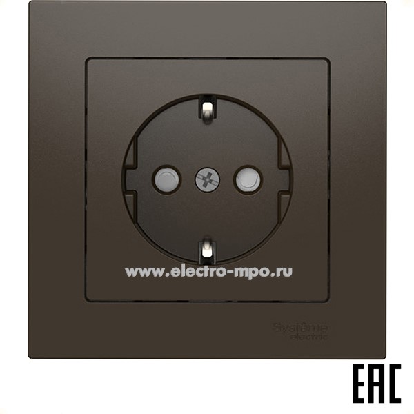 Ю52. Розетка AtlasDesign ATN000644S "евро" со шторками безвинт. зажим. с/п мокко (Systeme Electric)