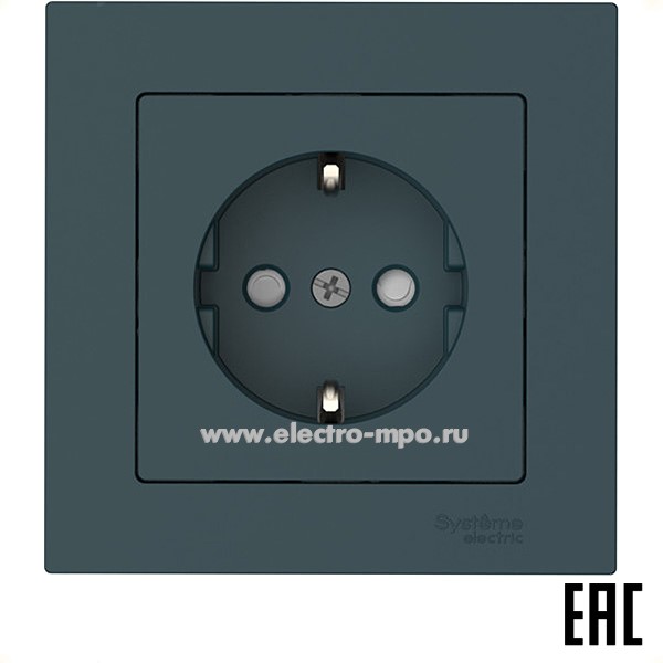 Ю52. Розетка AtlasDesign ATN000844S "евро" со шторками безвинт. зажим. с/п изумруд (Systeme Electric)