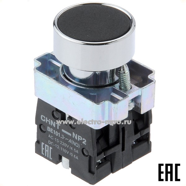 К5906. Выключатель кнопочный 574841 / 573962  NP2-BA25 черный 1з+1р без фиксации (CHINT)