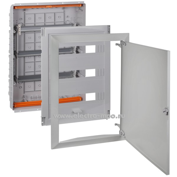 Е0476. Бокс 68154МС серый встраиваемый на 54 модуля с металлической дверцей с шиной IP41 (Рувинил)