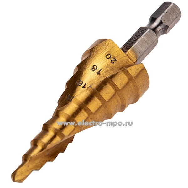 И82. Сверло KR-12-6611 по металлу ступенчатое ТИТАН 4,0-20,0мм 76мм 65HRC Р6М5 TiN (Kranz)