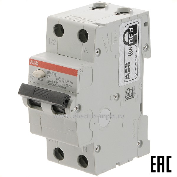 А1984. Дифф. автомат DSH201 (тип АС) 6А-30мА 230В 1P+N 6кА 2CSR255070R1064 C6 30мA (АВВ)