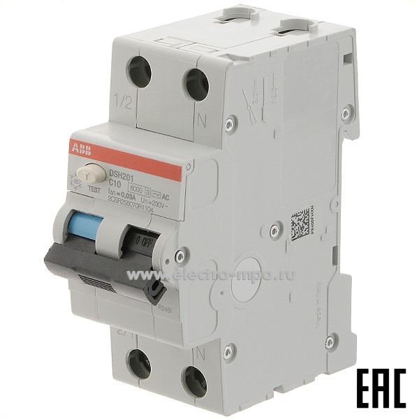 А1985. Дифф. автомат DSH201 (тип АС) 10А-30мА 230В 1P+N 6кА 2CSR255070R1104 C10 30мA (АВВ)