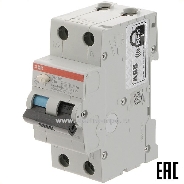 А1986. Дифф. автомат DSH201/DSH201R (тип АС) 16А-30мА 230В 1P+N 6кА 2CSR255070R1164 C16 30мA (АВВ)