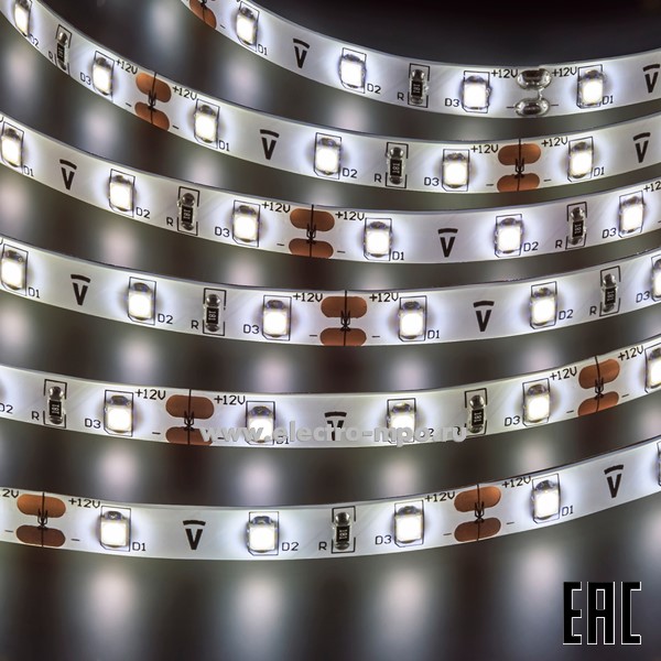С2121. Лента светодиодная 80302 NLS-3528W60-PRO 5м 12В пост.тока 24Вт 300Led х/б свет IP65 (Navigator)