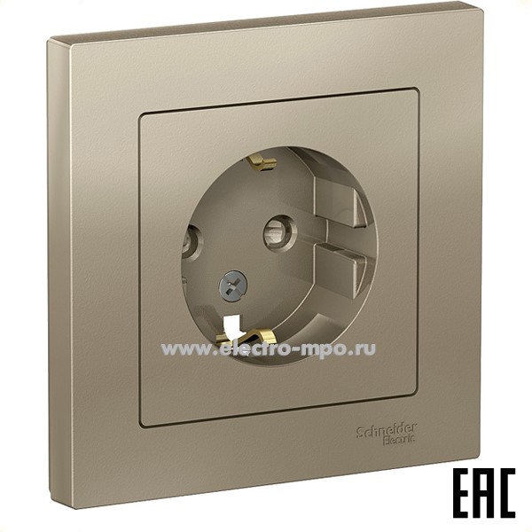 Ю41. Розетка AtlasDesign ATN000544 "евро" со шторками с/п шампань (Systeme Electric)