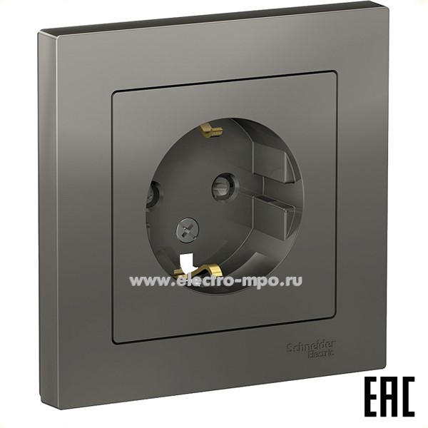 Ю47. Розетка AtlasDesign ATN000944 "евро" со шторками с/п сталь (Systeme Electric)