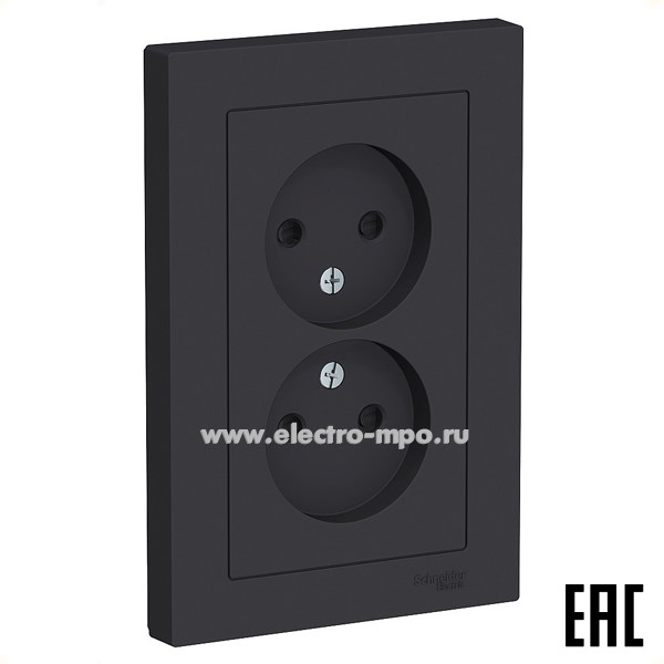 Ю42. Розетка AtlasDesign ATN001022 двойная со шторками с/п карбон (Systeme Electric)
