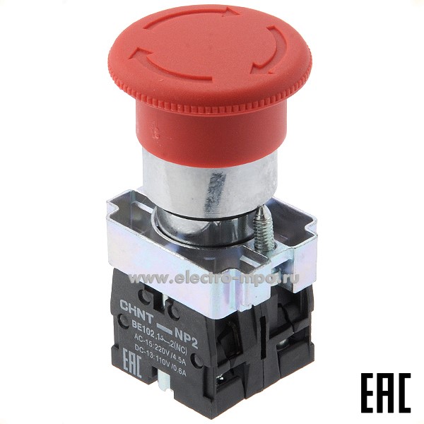К5918. Выключатель кнопочный 574863 / 574016 NP2-BS545 "Гриб" красный 1з+1р с фиксацией (CHINT)