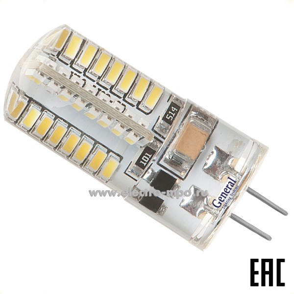 Л07. Лампа 1,4Вт 684500 GLDEN-G4-3-S-12-6500К 110Лм 12В светод. "капсула" силикон дневной свет (General)