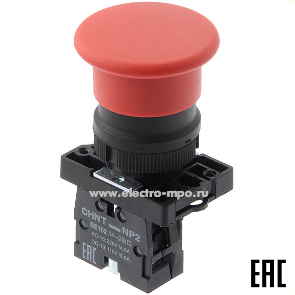 К5946. Выключатель кнопочный 574820 / 573896 NP2-EC42 "Гриб" красный 1р без фиксации (CHINT)