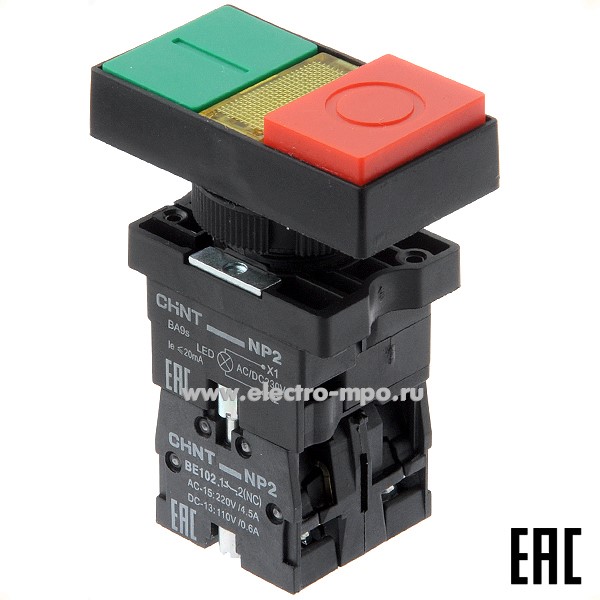 К5949. Выключатель кнопочный 574745 / 575344 NP2-EW8465 двойной красный/зеленый 1з+1р без фиксации (CHINT