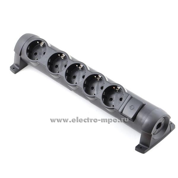 Р1654. Блок Комфорт 694608 на 5 розеток "евр" с выключателем о/п черный (Legrand)