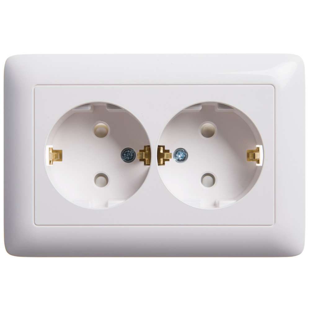 Р01. Розетка ХИТ RS16-231-B "евро" двойная с/п со шторками белая (Systeme Electric)