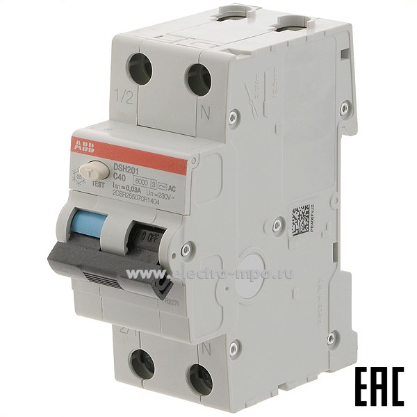 А1990. Дифф. автомат DSH201 (тип АС) 40А-30мА 230В 1P+N 6кА 2CSR255070R1404 C40 30мA (АВВ)