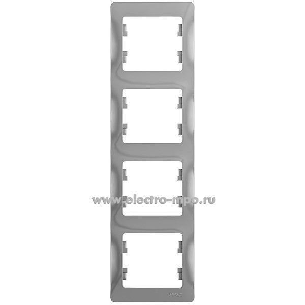 Ю1047. Рамка-4 Glossa GSL000308 вертикальная алюминий (Systeme Electric)
