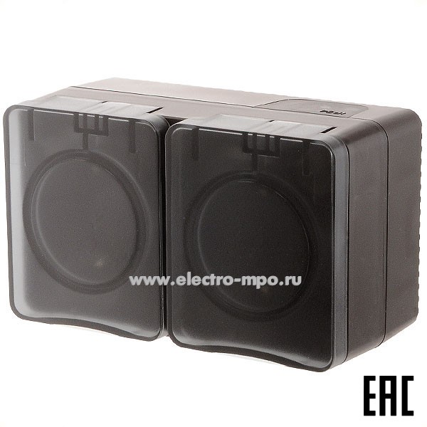 Ю5340. Розетка AtlasDesign Profi54 ATN546026 "евр" двойная со штор. с крыш. о/п IP54 коричневая (SE)