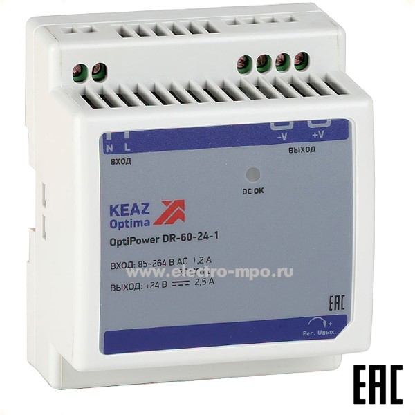 К99. Блок питания OptiPower DR-60-24-1 2,5А 284546 (КЭАЗ)