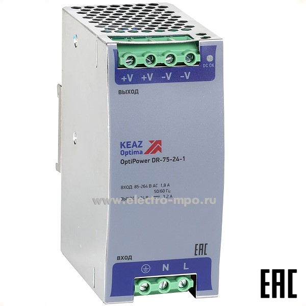 К99. Блок питания OptiPower DR-75-24-1 3,1А 284547 (КЭАЗ)