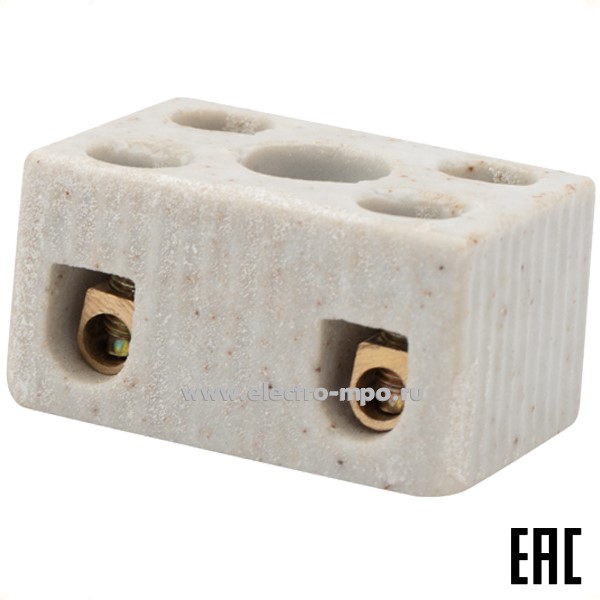 К47. Клемма керамическая 07-6221 винтовая КВ 4мм2 2 пары контактов с крепежным отверстием (Rexant)