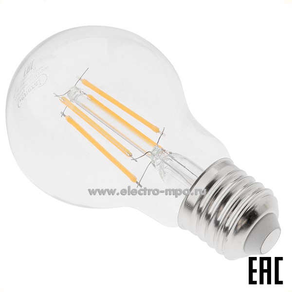 Л1354. Лампа 8Вт Filament прозрач.645900 GLDEN-A60S-13-230-E27-2700К светодиодная "груша" т/б свет (Gener