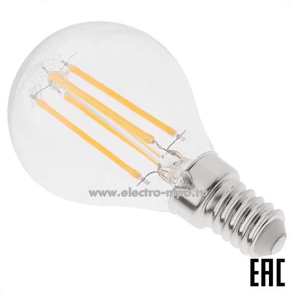 Л1340. Лампа 4,3Вт Filament прозрач. 649977 GLDEN-G45S-8-230-E14-2700К светодиодная "шарик" т/б свет (Gene