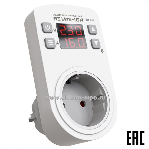 А7611. Реле напряжения RE VAS-16A 1ф 220В Umin120-200В/Umax210-270В 12А с контролем тока (ROSTOKELECTRO)