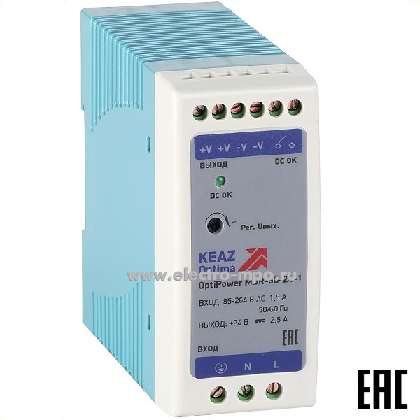 К99. Блок питания OptiPower MDR-60-24-1 2,5А 284541 (КЭАЗ)