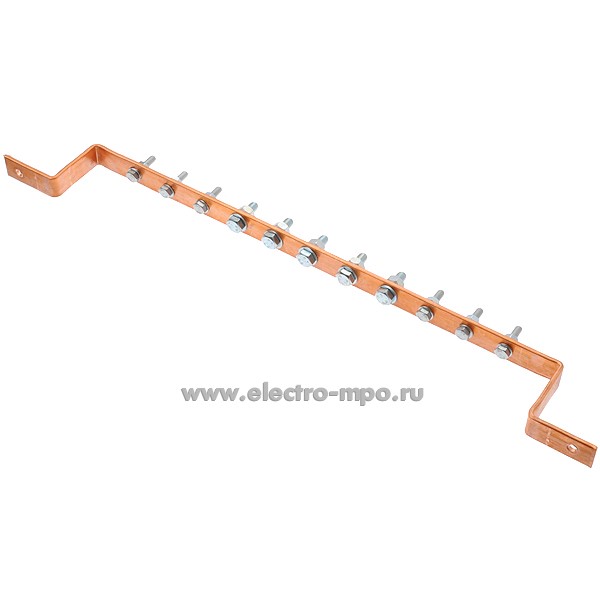 Э1478. Шина РЕ земля на 11 присоединений медь 275А на монт.плату шириной от 500мм (МПО Электромонтаж)