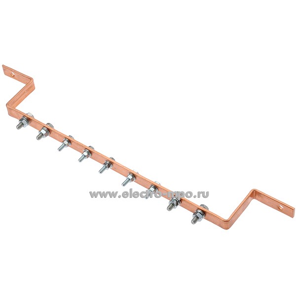 Э1476. Шина РЕ земля на 9 присоединений медь 200А на монт.плату шириной от 400мм (МПО Электромонтаж)