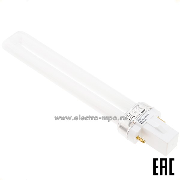 Л3406. Лампа 9Вт 23528/25742 DULUX S 9W/830 G23 600Лм 3000К компакт. люм. энергосберегающая (OSRAM)