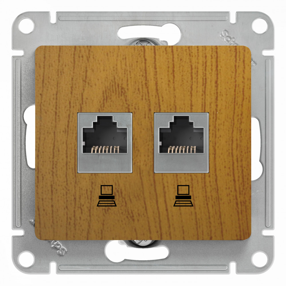 Ю1690. Механизм Glossa GSL000585KK розетки компьютерной 2 входа RJ45 5e с/п дуб (Systeme)