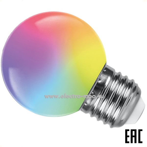 Л41. Лампа 3Вт 38115 LB-371 G60 Е27 светодиодная "шарик" RGB плавное переключение матовая (Feron)