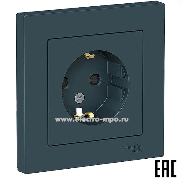 Ю51. Розетка AtlasDesign ATN000844 "евро" со шторками с/п изумруд (Systeme Electric)