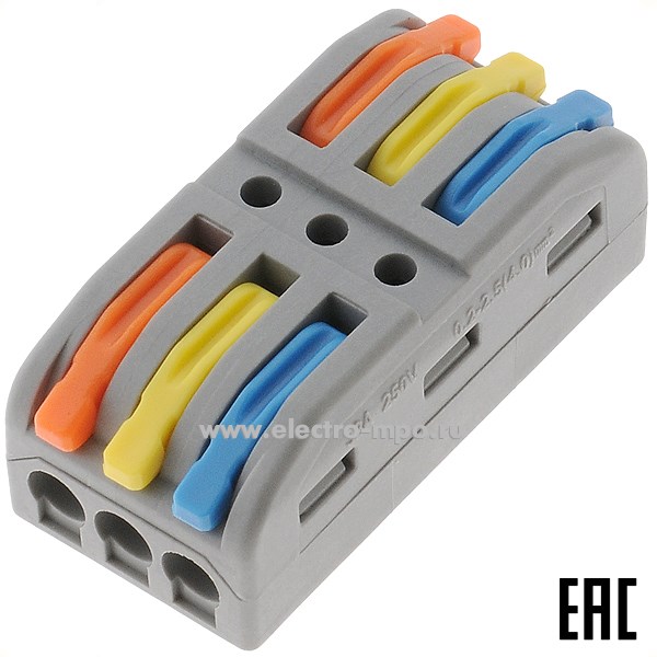 К42. Клемма 07-6263-3 СМК 222-423 проходная 3 полюса (0,08-4 мм2) серая (Rexant)