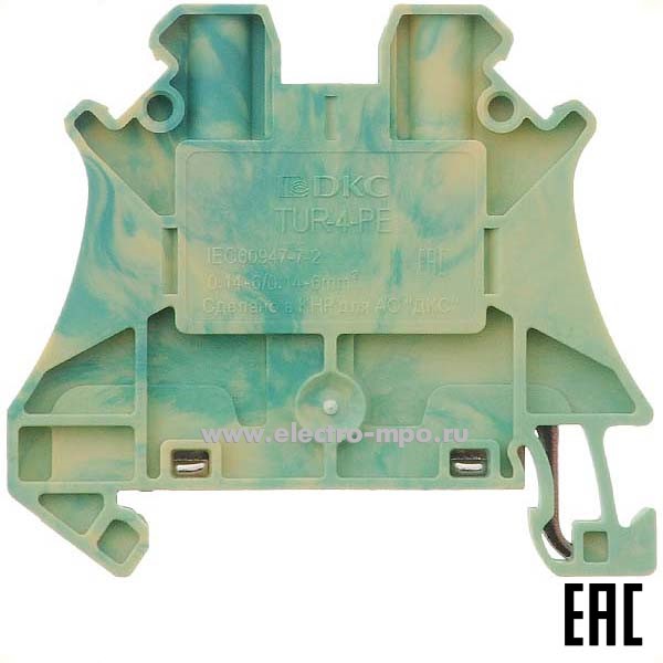 К2247. Клемма TUR-4-PE винтовая жёлто-зелёная 4мм2 ширина 6,2мм (ДКС)