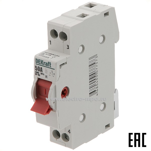 А4862. Переключатель ВР103-1Р-40А 17204DEK /1п/ 40А 3 положения 1 перекл. к-т на Din-рейку (DEKraft)