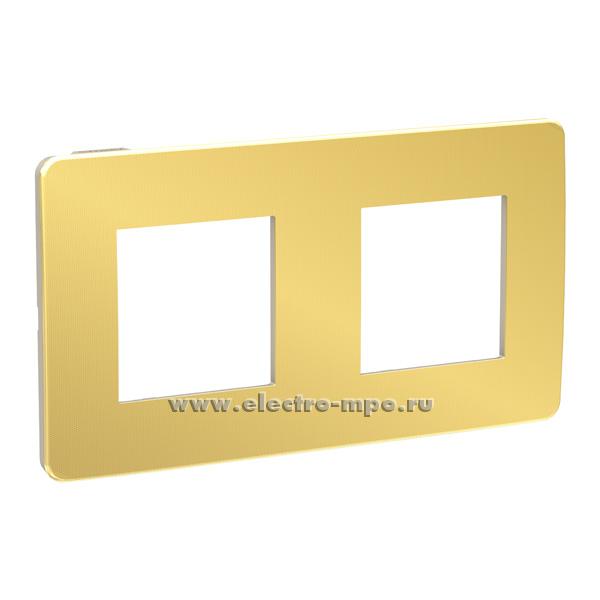 Р3475. Рамка-2 Unica New Studio Metal NU280460 золото задняя панель бежевая (Schneider Electric)