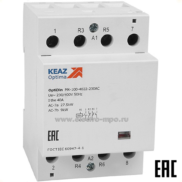 А84. Контактор модульный OptiDin MK-100-6340-24AC 321194 (КЭАЗ)