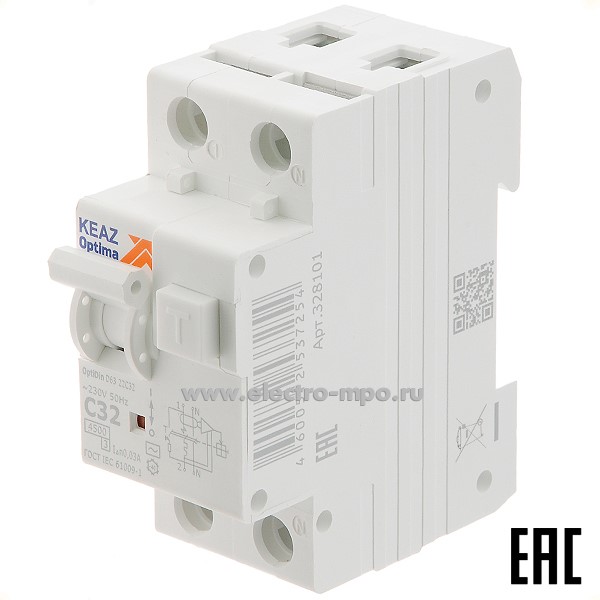 А1895. Дифф. автомат OptiDin D63-23C16 (тип АС) 16А-100мА 230В 1P+N 4,5кА 328105 (КЭАЗ)
