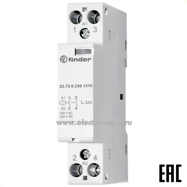 А94. Контактор 227202301310 модульный 240В АС/DC 32А 2з серия 22 (Finder)