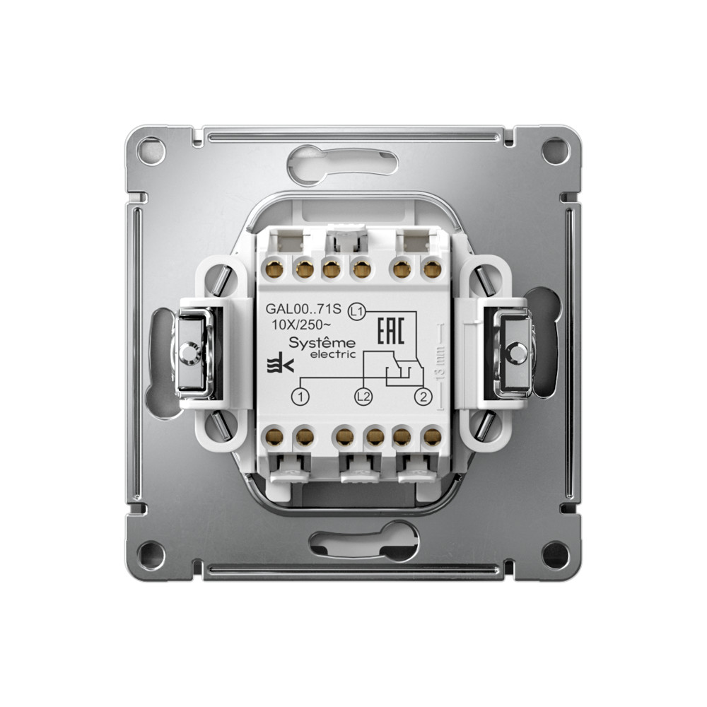 Р34. Механизм ArtGallery GAL000971S переключателя 1 кл. перекрестный безвинт. зажим с/п  сталь (Systeme