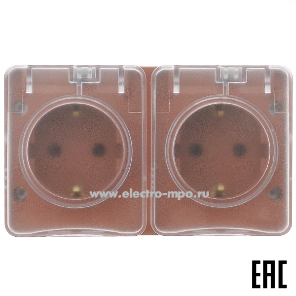 Ю5351. Розетка AtlasDesign Profi54 ATN547026 "евр" двойная со штор. с крыш. о/п IP54 терракотовая (SE)