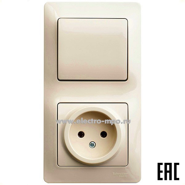 Р16. Блок Glossa GSL000260 выкл. 1кл. + розетка с/п бежевый (Systeme Electric)