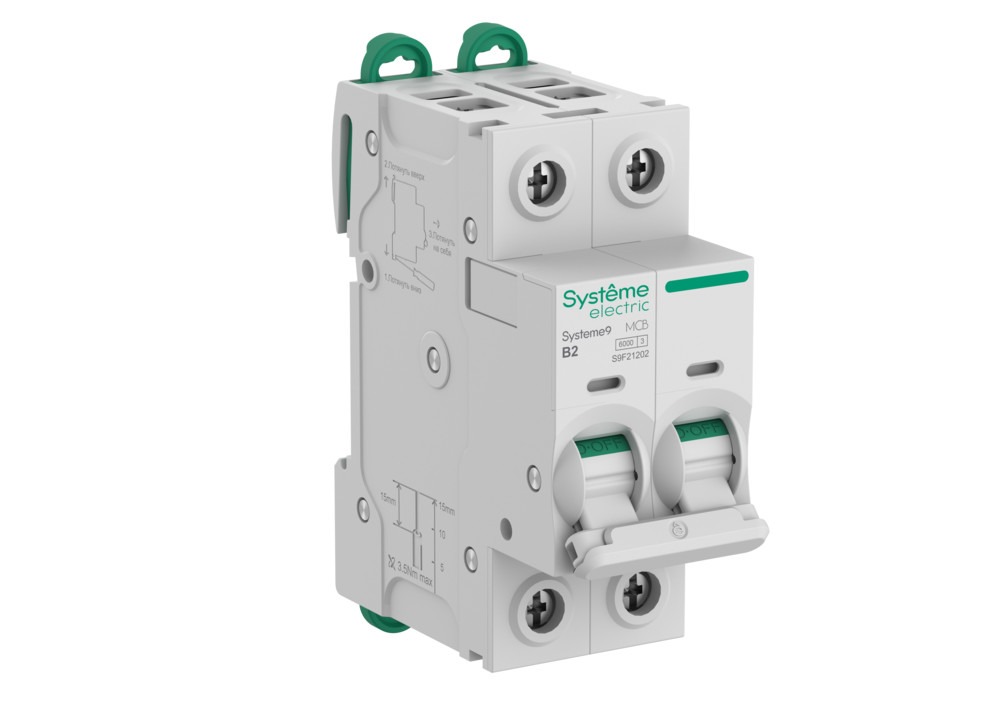 А07. Systeme9 S9F21202 Автоматический выключатель (АВ) B 2A 2P 6kA 400В (Systeme Electric)