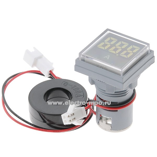 Б1830. Амперметр цифровой DMS-221  0-100А, 30х30 мм, уст. диам. 22 мм, индикация - белый (Ruichi Китай)