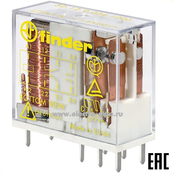 А94. Реле промежуточное 501290241000 24В DC 8А 2перекл. контакт RTII серия 50 (Finder)