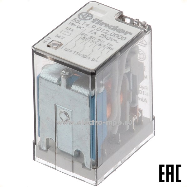 А94. Реле промежуточное 551490122000 12В DC 7А 4перекл. контакт RTI серия 55 (Finder)